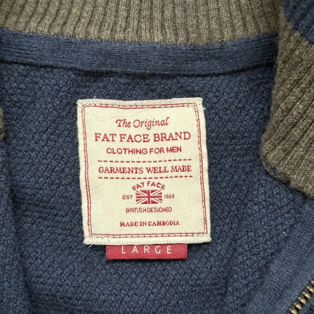 Fat Face Quarter Zip Mock Neck Pullover Sweater, Blue, Large cotton/cashmere